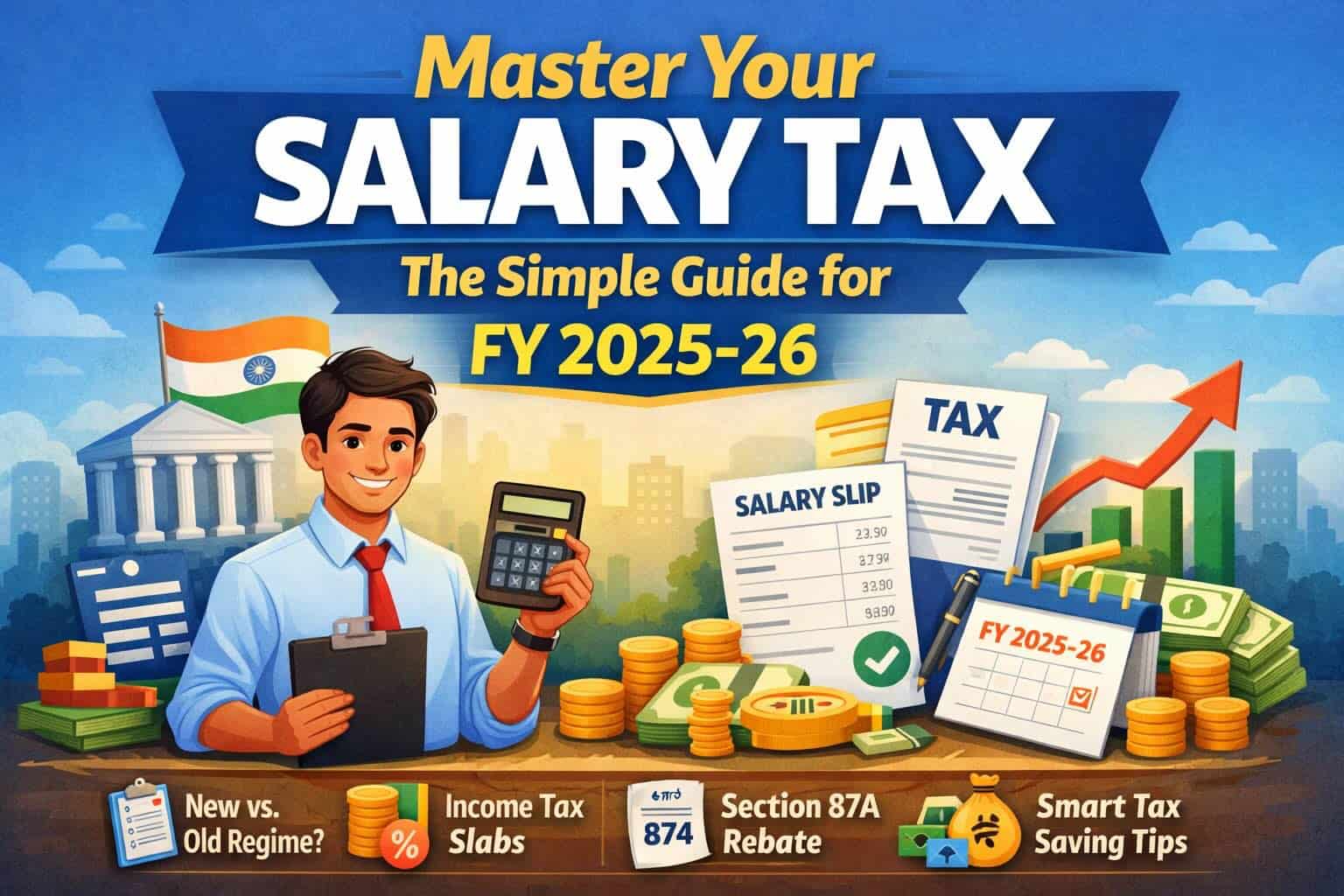 Salary tax calculation guide for FY 2025-26, comparing new and old regimes.