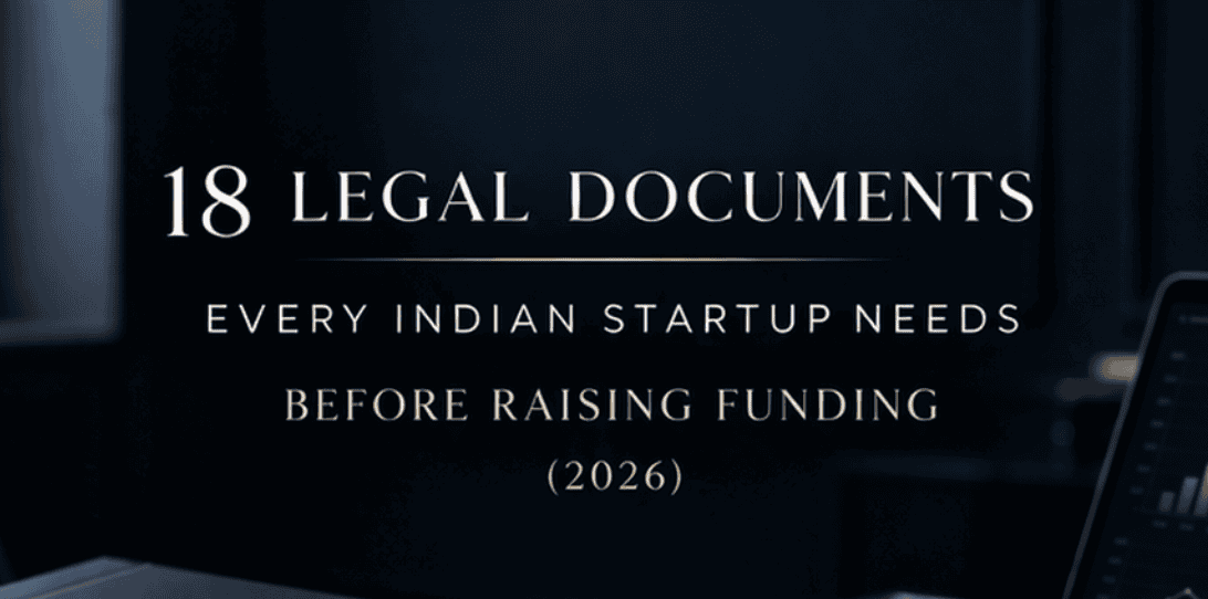 Cover image showing legal documents needed for Indian startups before funding in 2026.